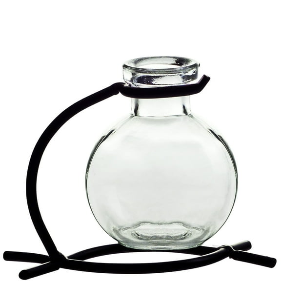 Couronne Company M501-200-00 Casablanca Recycled Glass Vase & Metal Stand, 4", Clear, 1 Piece