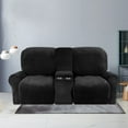 thumbnail image 6 of LiveGo 2 Seater Velvet Recliner Sofa Slipcover with Cup Holders, Stretch Loveseat Recliner Sofa Cover with Console Slate, Slipcover Protector for Living Room, 6 of 13