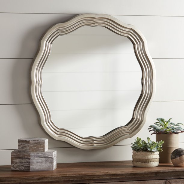Noble Park Dara Silver 32 1/2" Scalloped Round Wall Mirror Walmart