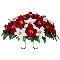 Sympathy Silks Artificial Christmas Cemetery Flowers 30" Red and White Poinsettia Saddle for Headstone