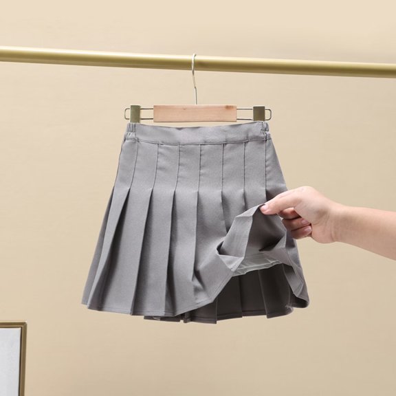 Girls' Pleated Mini Skirt with Undershorts - High Waist Pull-on Tennis School Uniform, Stylish Versatile for All Tops 2-14Y, Gray, 140