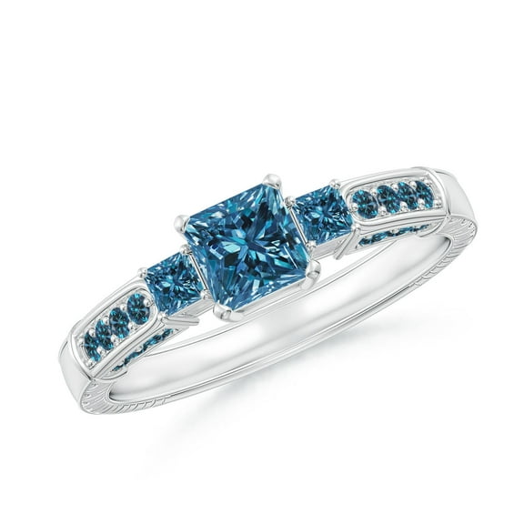 ANGARA Natural Princess-Cut Enhanced Blue Diamond Three Stone Ring in 14K White Gold for Women (Size-4.5mm) | April Birthstone, Anniversary, Jewelry Gift for Women | Enhanced Blue Diamond Ring