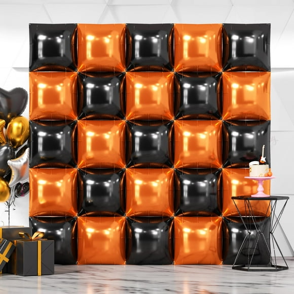 Telón de pared con forma de globo NISOCY, lámina cuadrada, negro y naranja, 25 unidades