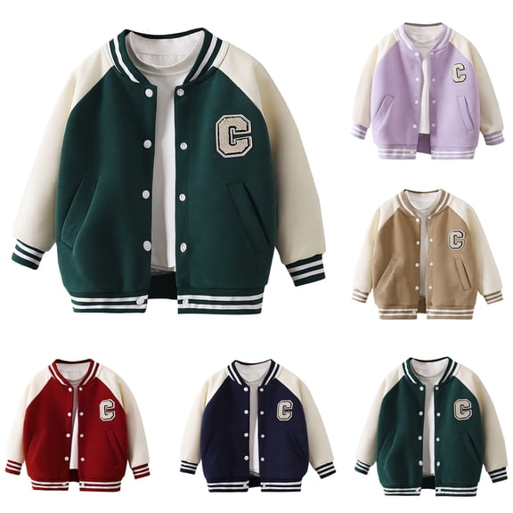Kids Varsity Bomber Jacket Boys Baseball Jacket Autumn Thickened Kids Outerwear Casual Youth Jacket Coat Boys and Girls Dark Blue 2-3 Years