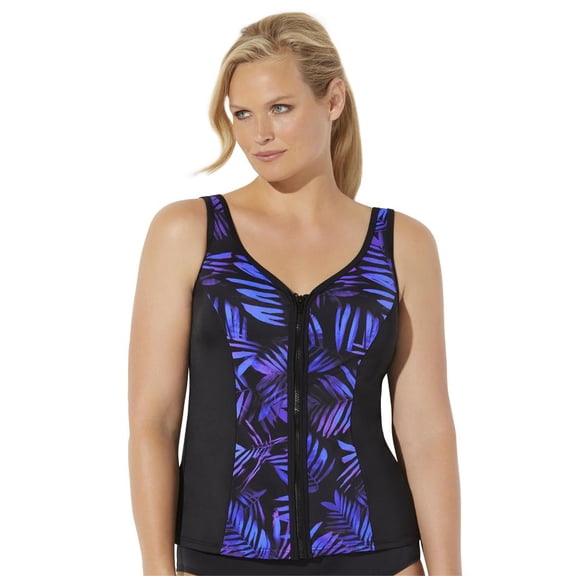 Swimsuits for All Women's Chlorine Resistant Sweetheart Zip Front Tankini Top
