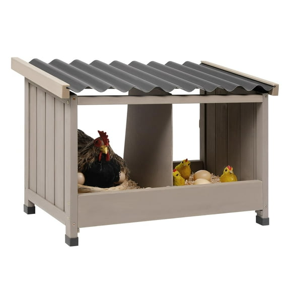 Gowoodhut Chicken Nesting Box, 2 Compartments Wooden Chicken Coop, Wall-Mounted Nesting Boxes for Chickens