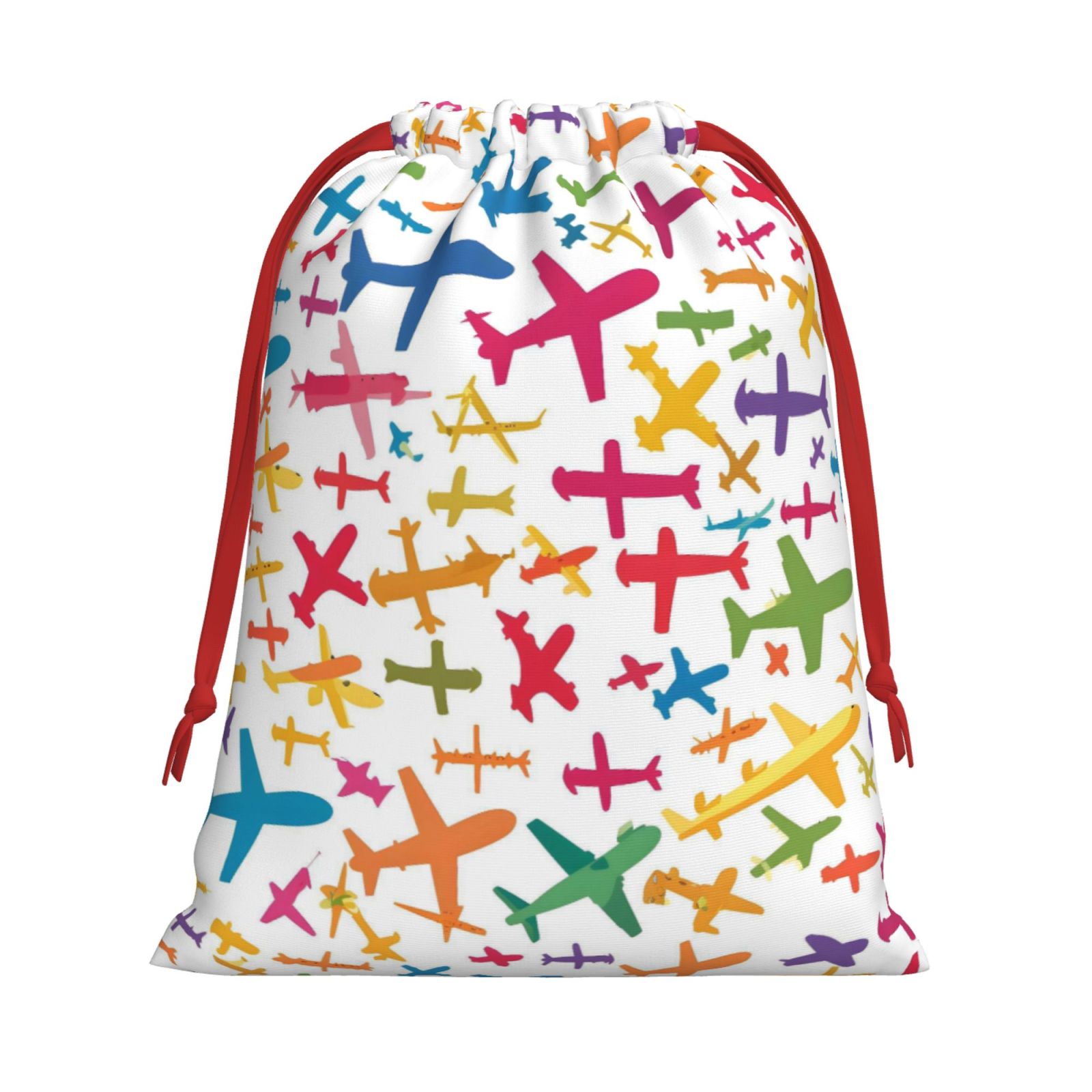 Super Soft Fabric Gift Bag Contraction Free Bag Mouth Pull Rope Design Red Ribbon Mouth For The Festival Various Cartoon-Style Airplanes Medium