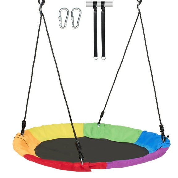 KFFKFF Saucer Swing, 40 Inch Circular Swing, 750lbs Load Limit, 900D Oxford Fabric Swing Chair with 2 Tree Attachment Straps and Adjustable Multiple-Strand Ropes, Outdoor Round Swing