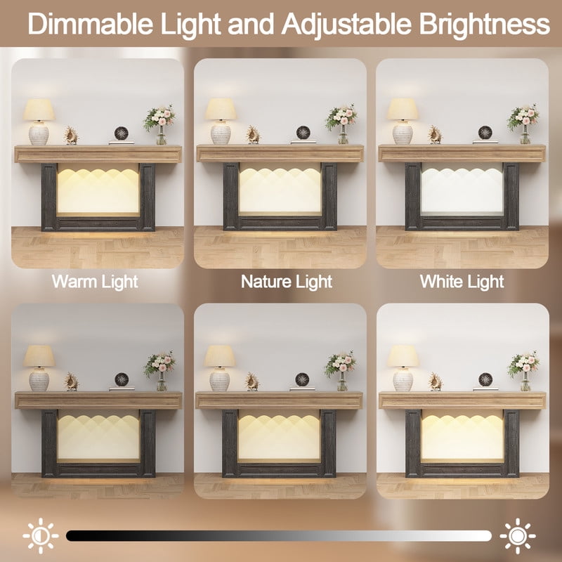 PLAMLE 63 Inch 2-Tier Console Table with Sensor Lights, U-Shaped Base Sofa Table for Entryway, Hallway, Living Room, Foyer, Narrow Small Spaces