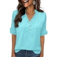 thumbnail image 4 of 3/4 Length Sleeve Womens Tops Solid Color V Neck Spring Shirts Ladies Top Summer Shirt Casual Blouse Turquoise M, 4 of 5