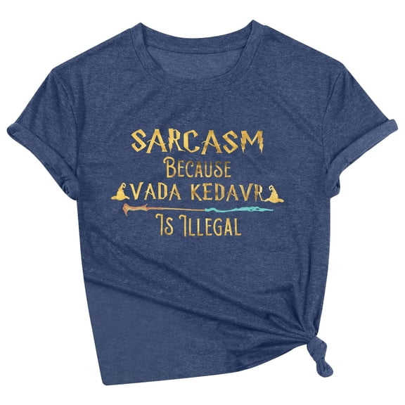 WEIWEN Halloween Shirts for Woman Sarcasm Because Vada Kedavr is Illegal Crewneck Short Sleeve Tee Tshirts Cute 2026 Going Out Tops Navy, XL