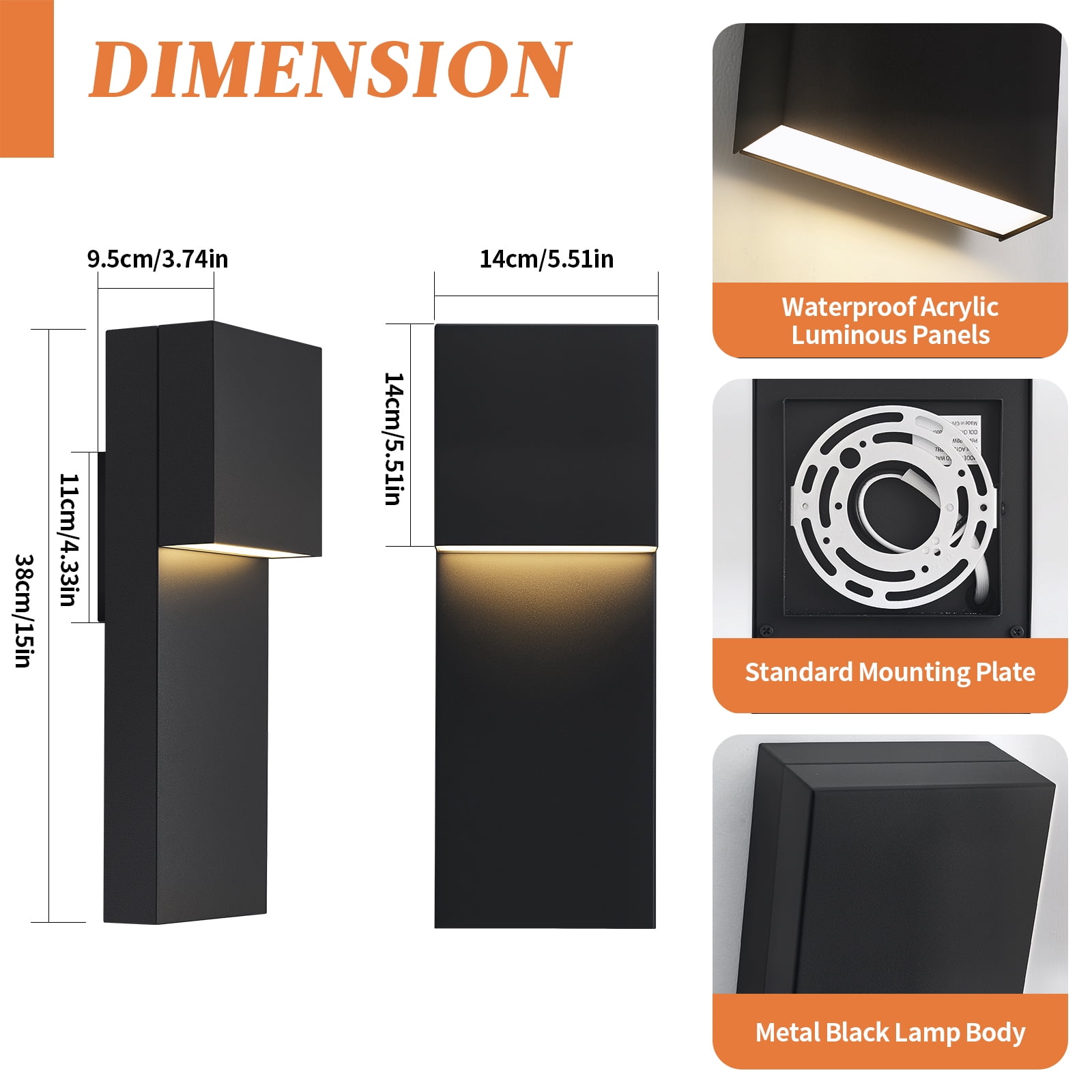 LED Outdoor Wall Sconce Modern Exterior Lighting Fixtures, Matte Black Outdoor Front Porch Lights LED Outside Wall Mount Lights for House, Hallway, Warm White 3000K, 1 Pack
