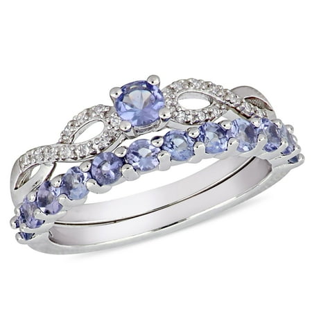 - 1 Carat T.G.W. Tanzanite and 1/10 Carat T.W. Diamond Sterling Silver Infinity Ring Set