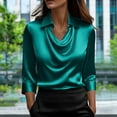 thumbnail image 2 of Satin Blouses for Women Silk Cowl Neck Shirts Elegant Ruffle 3/4 Sleeve Tops Slim-Fit Fashion Trendy Outfits Casual Business Outfits 2026 Summer Tops Lace Ladies Clothes, 2 of 7