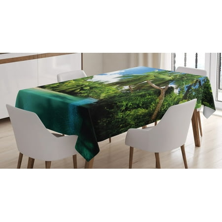 

Jungle Tablecloth Mahe Island Seychelles Lake and Palms with Clear Morning Sky Forest Vacation Rectangular Table Cover for Dining Room Kitchen 60 X 84 Inches Aqua Green White by Ambesonne