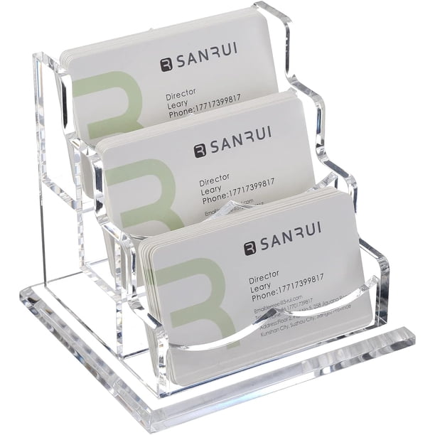 Soporte para tarjetas de visita de 3 niveles y 3 ranuras para escritorio, tarjeteros de acrílico transparente, exhibición de tarjetas de visita