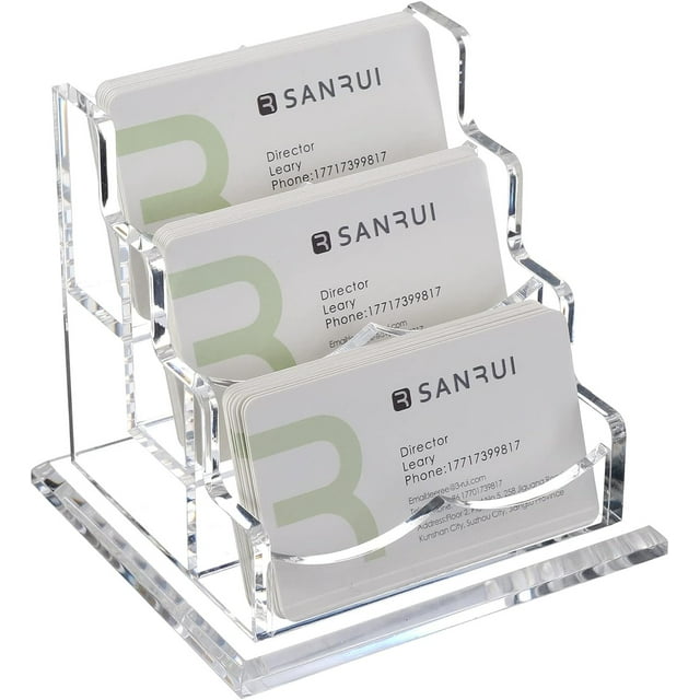 Stand 3Tier 3 Slots Business Card Holder for Desk Clear Acrylic Business Card Holders, Business Card Display
