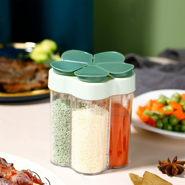 Meitianfacai 5 in 1 Spice Container and Pepper Shaker Transparent Seasoning Shaker Can Filter Lumps Spice Jars for Home Restaurant Kitchen Cooking Steak BBQ(Green)