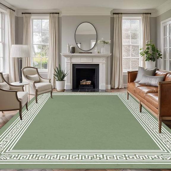 Area Rug for Living Room, Cameo Brown Greek Key Non-Slip Indoor Large Carpet for Bedroom/Dining Room, Geometric Greece Ancient Farmhouse Geo Low-Profile Rectangle Floor Runner Rugs - 5 x 7 Ft