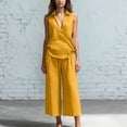 thumbnail image 5 of Lumtrix Womens Lounge Cotton Linen Two Piece Outfits Spring Summer Oversized Sleeveless Tops And Wide Leg Capris Suits Sets Yellow 2XL, 5 of 5
