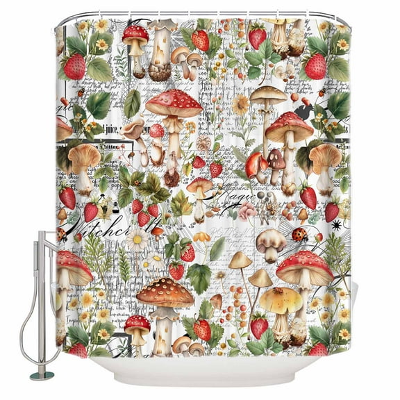 72x78 Inch Shower Curtain Mushroom Bathroom Decor Waterproof Fabric Bathtub Bath Curtains Decorative Pastoral Summer Botanical Watercolor Vintage Extra Long Shower Curtain Set with Hooks