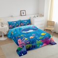 thumbnail image 3 of Erosebridal Cartoon Whale Octupus Fish Bedding Comforter Set, Deep Ocean Coral Down Comforter, Reversible 2 Pieces, 3 of 8