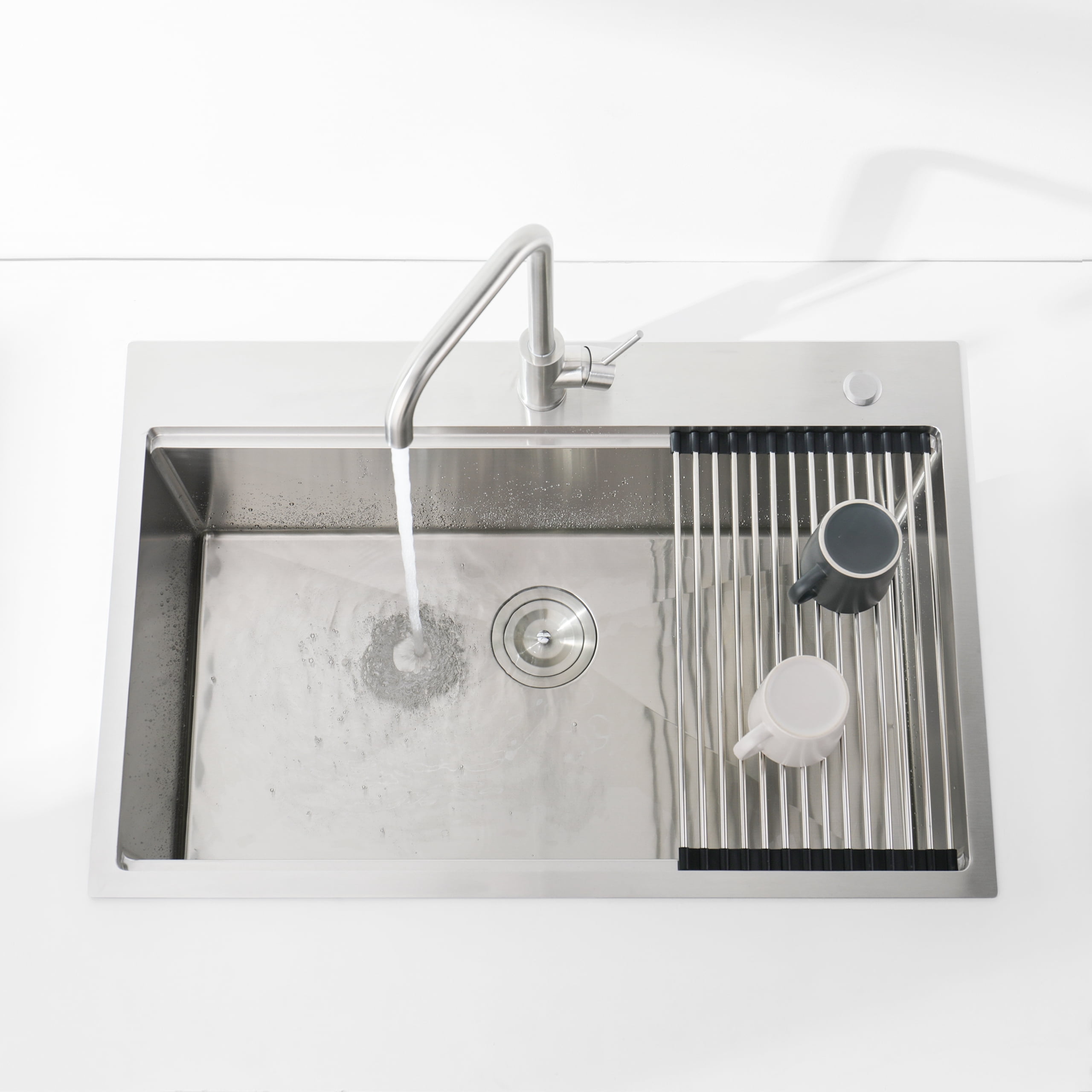 Izzovium 30"x22" Single Bowl Stainless Steel Kitchen Sink, Overmount Brushed Gray with Cutting Board & Colander, 20 Gauge 304 Steel, Sound Absorbing & Drain Grooves