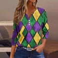thumbnail image 2 of DDAPJ pyju Mardi Gras Tops for Women 3/4 Sleeve Henley Shirt Novelty Mask Print Tunic Tops Carnival Party Blouse Parade T-shirt Multicolor XL, 2 of 6