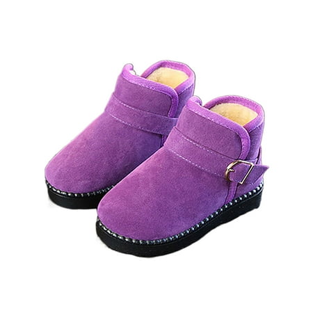 

Welliumy Children Snow Boots Plush Lined Winter Boot Pull On Ankle Booties Cold Weather Warm Shoes School Buckle Strap Round Toe Purple 10.5toddlers