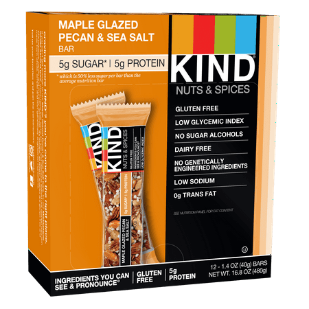 - KIND Bars, Maple Glazed Pecan & Sea Salt, Gluten Free, Low Sugar, 1.4oz, 12 Count