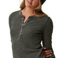 thumbnail image 2 of Bass Outdoor Womens Warm Button Front Waffle Knit Henley Top Peat L, 2 of 3
