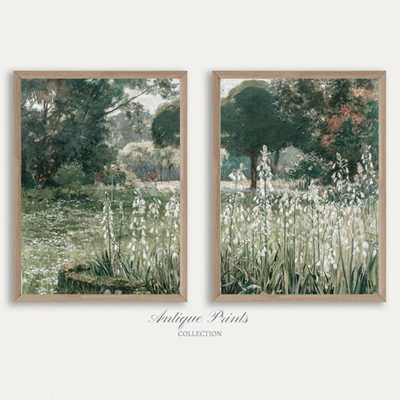 UNFFRAMED Spring Country 2 Pieces Vintage Wall Art, Wildflower Field Set Split Posters, Neutral Landscape, Farmhouse Decor Set 2 Prints 8x12