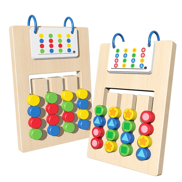 Puzle Educativo De Madera Para Niños Juego Deslizante De Cuatro Colores Rompecabezas Para El Aprendizaje Temprano Para Niños De 3 Años En Adelante