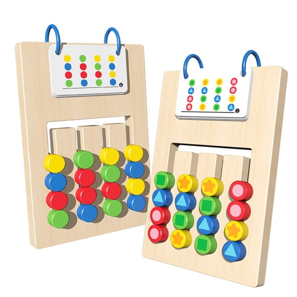 TIELUTT Educational Wooden Puzzle Toy for Kids Double Four Color Sliding Game Early Learning Brain Building Sticks for Boys Age 8-12 Cognition Games for Kids Toddler Sensory Cubes for Kids Learning K