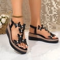 thumbnail image 3 of Rokment Women's Sparkly Butterfly Platform Wedge Dress Sandals Delicated Glitter Pearl Open Toe Elastic Ankle Strap Chunky High Heels Dressy Summer Shoes for Bride Wedding Beach Black Size 6, 3 of 5