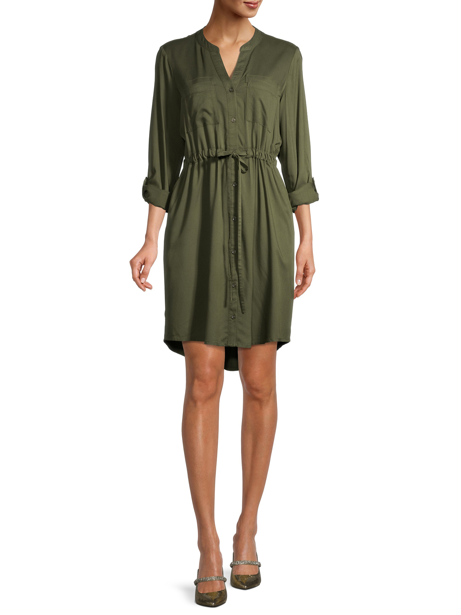 Time and True Women's Woven Utility Shirt Dress
