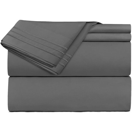 Premier 1800 Series 4 Piece Shee Se Deep Pocke Brushed Microfiber, Wrinkle, Fade Sain , RV-Shor Queen, Charcoal Gray