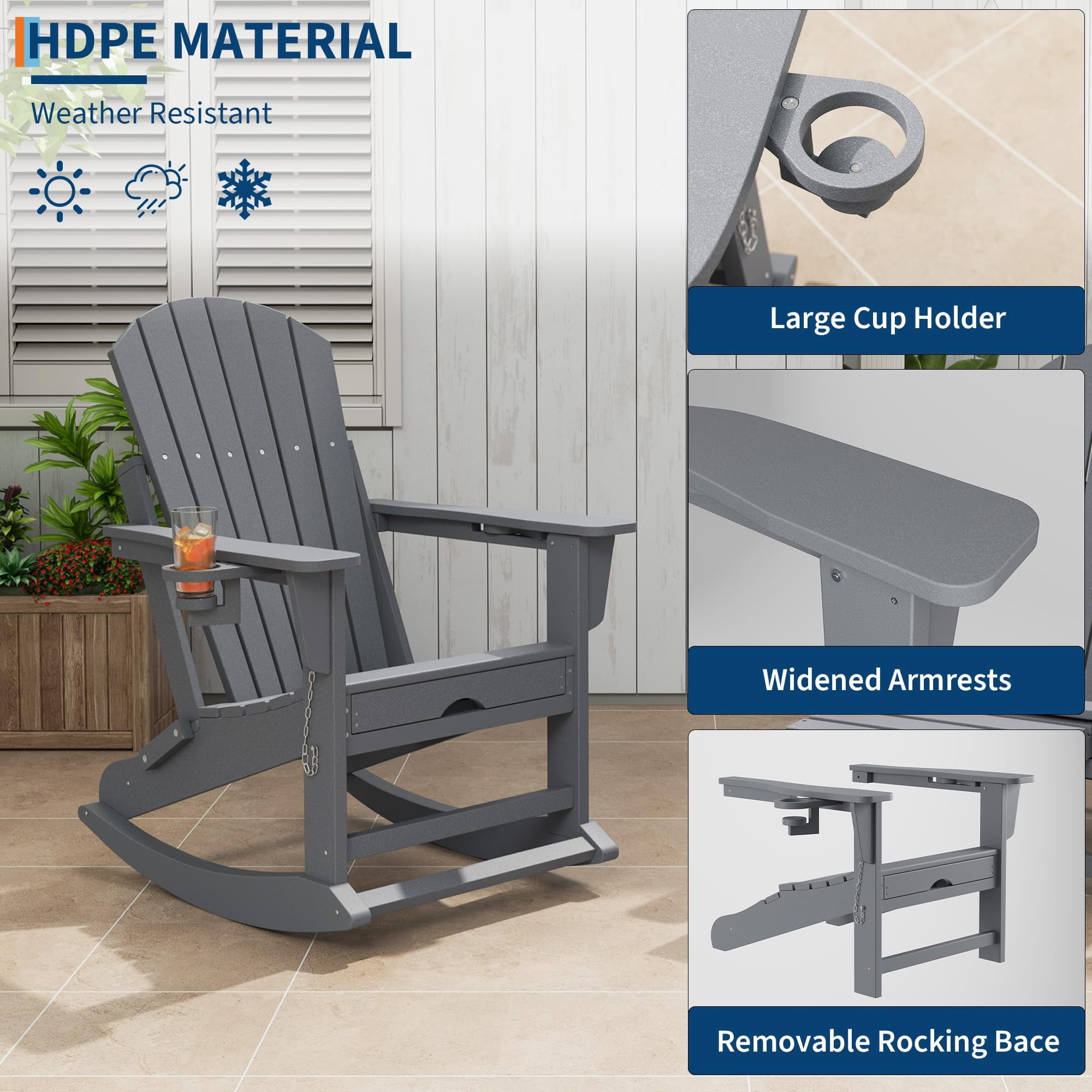 Grey 4-Piece 4-in-1 Weatherproof HDPE Adirondack Chair Set