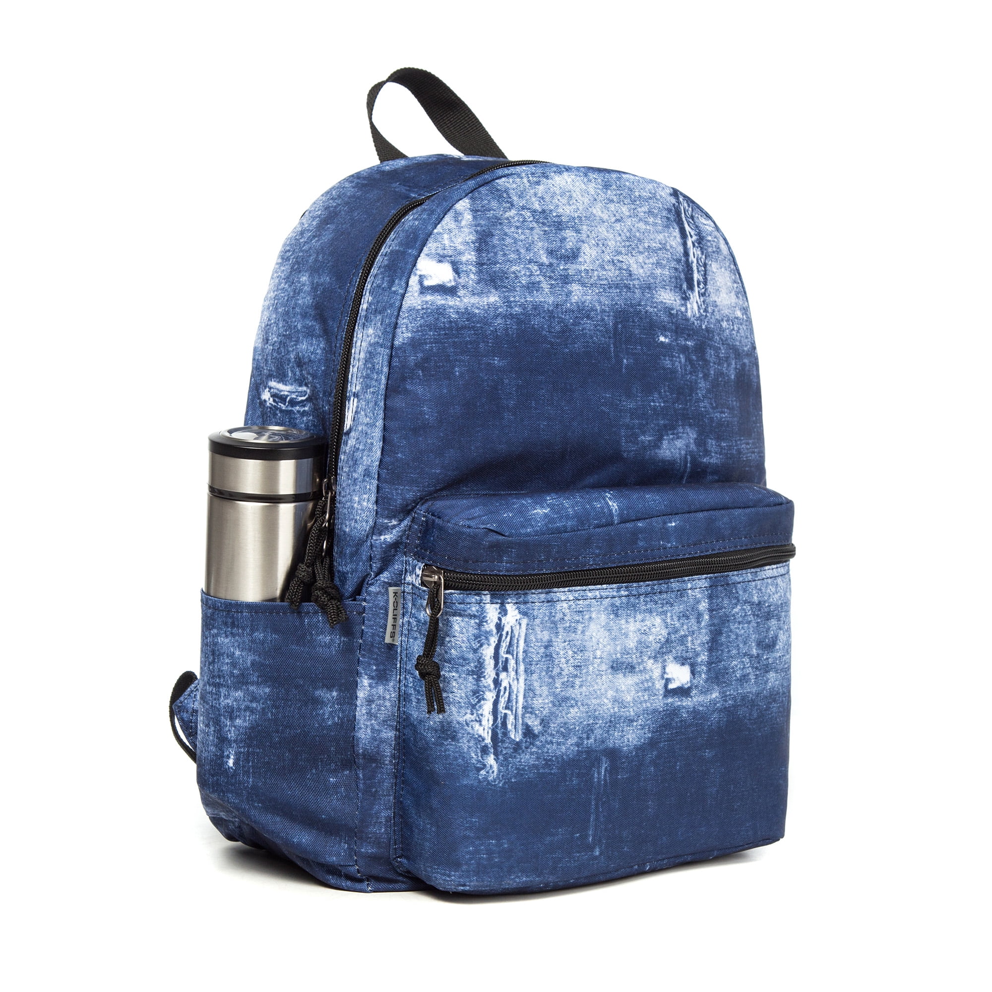 K-Cliffs Printed Backpack Simple Pattern Bookbag Classic Travel for laptop & Tablet  Blue Denim Jean for all ages  unisex