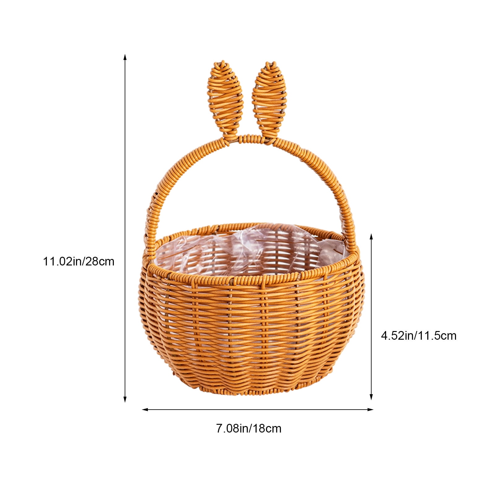 Yhmxh Easter Wicker Basket with Handle Bunny Ear Easter Woven Basket Picnic Basket for Kids Rabbit Ears Rattan Wicker Wine Woven Basket Empty for Candy Storage Toy Girl Party Easter Decorations-Brown