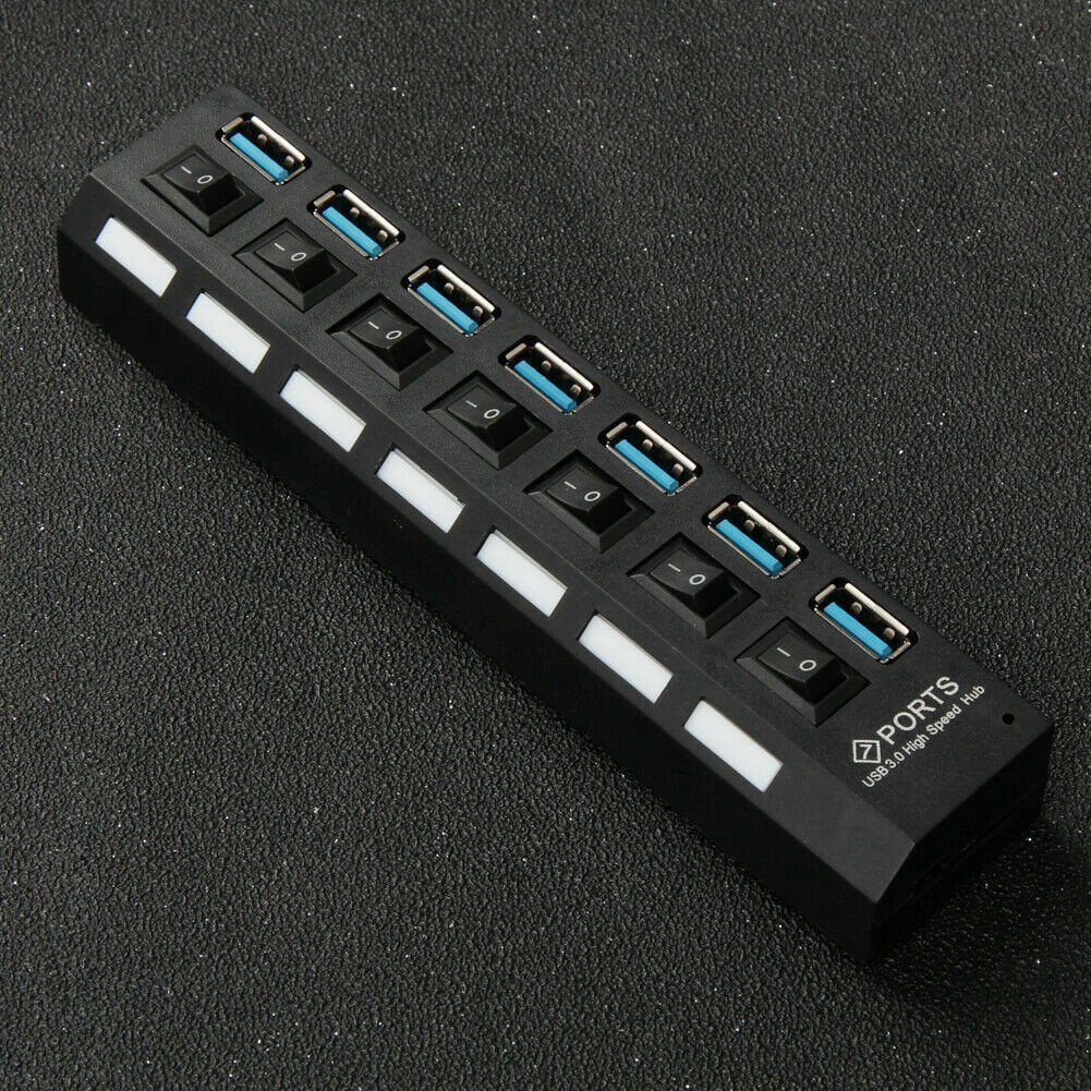 AYAMAYA 7-Port USB 3.0 High Speed Extension Charger Adapter with On/Off Switch & LED Light for PC/Laptop/PS4/Slim/Pro Hub