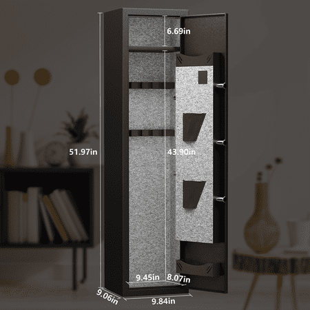High-Security Steel Rifle Cabinet - 3-4 Gun Capacity Solid Bolts Electronic Lock and 3 Ways to Open Dual Alarms LED Lighting Refined Interior and Silent Operation