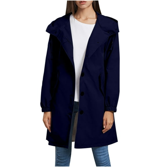 Womens Coats Outerwear Winter Women's New Solid Hooded Windbreaker Casual Long Coat Women's Loose Large Outdoor Windbreaker Long Sleeve Hooded Casual Coat/Jacket