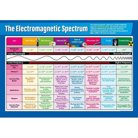 Electromagnetic Spectrum Science Poster STEM Classroom Decor for Middle High School Physics Educational Wall Art Unframed 12x18inch