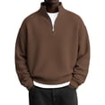 thumbnail image 5 of Mens Waffle Knit Sweatshirts Quarter Zip Trendy Stand Collar Oversized Sweaters Casual Long Sleeve Stylish Tops Outdoor (L, Brown#C), 5 of 7