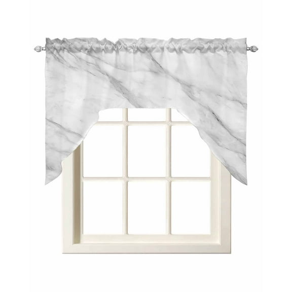 Marble Kitchen Swag Valances for Windows, Modern Grey White Rock Monochrome Simple Swag Valances Curtains for Living Room, Rod Pocket Window Treatments for Bathroom, Bedroom, Cafe, 56"x36"