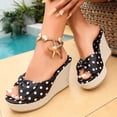 thumbnail image 2 of Rokment Bow Polka Dot Platform Wedge Dress Slip on Sandals for Women Bride Wedding Vintage Casual Leather Espadrilles Extra Chunky High Heels Slides Dressy Slippers Summer Black Size 6, 2 of 5