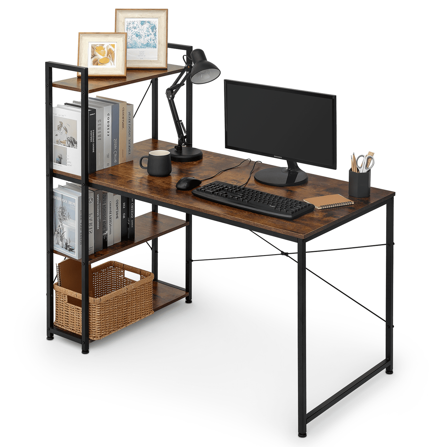 MoNiBloom Computer Desk with Storage Shelves, 47" Home Office Study