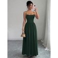 thumbnail image 6 of Dark Green Womens Elegant Spaghetti Strap Ruched Waist Flowing Maxi Dress For Wedding Guest Or Formal Occasion, 6 of 7