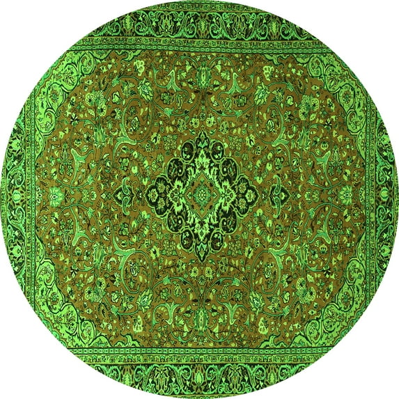 Ahgly Company Indoor Round Medallion Green Traditional Area Rugs, 4' Round